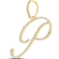 10K Yellow Gold Round Diamond "P" Initial Letter Pendant - 1/2 Carat Total Diamond Weight