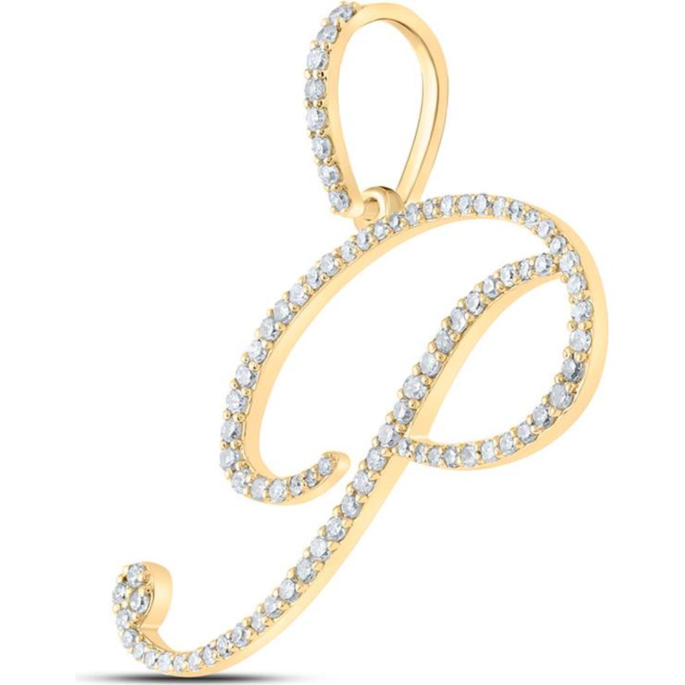 10K Yellow Gold Round Diamond "P" Initial Letter Pendant - 1/2 Carat Total Diamond Weight