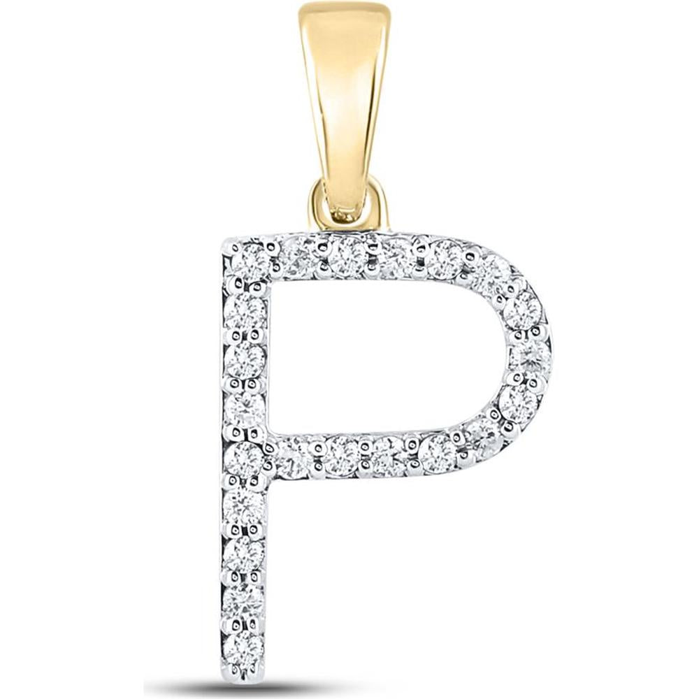 10K Yellow Gold Round Diamond "P" Initial Pendant - 1/6 Carat Total Diamond Weight