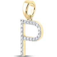 10K Yellow Gold Round Diamond "P" Initial Pendant - 1/6 Carat Total Diamond Weight