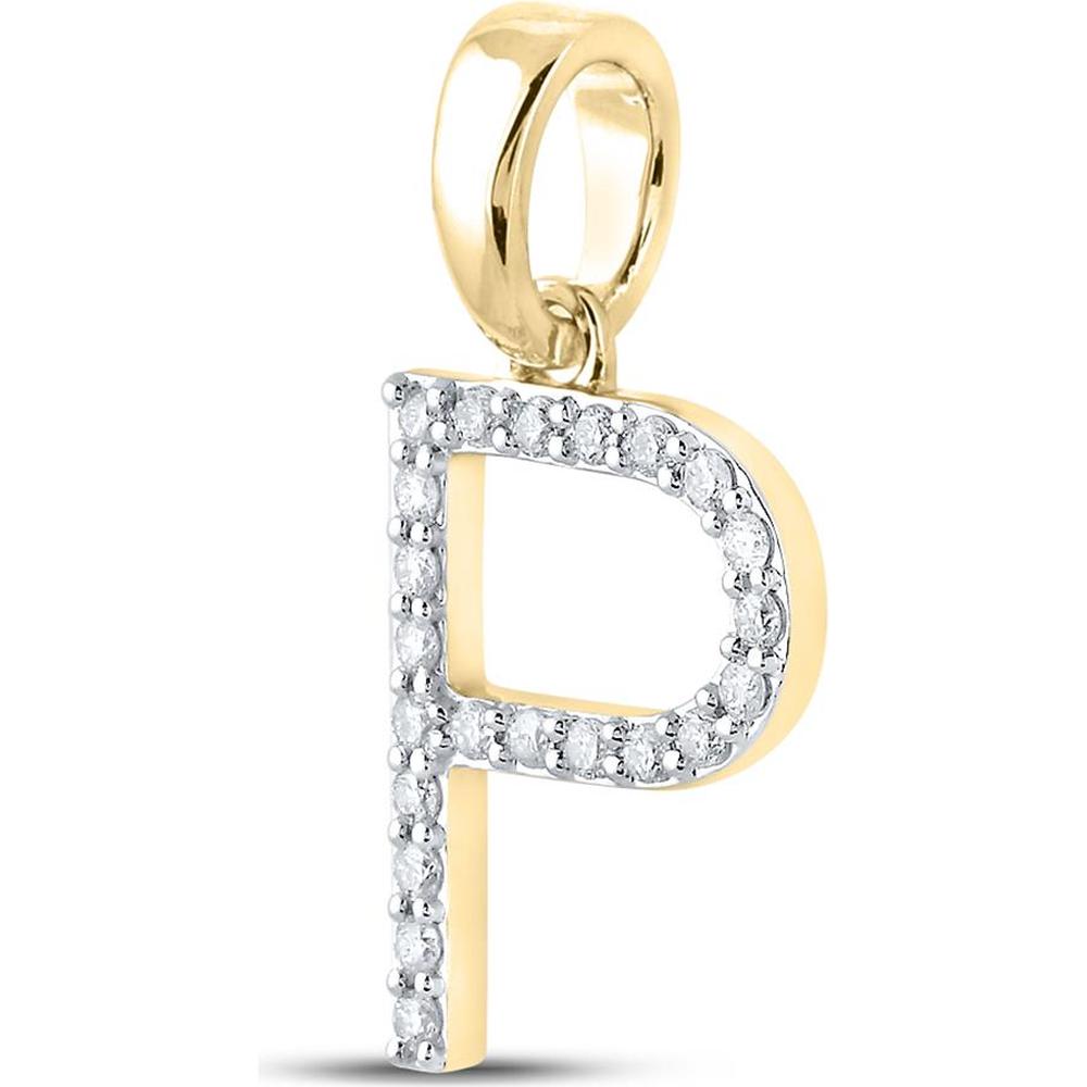 10K Yellow Gold Round Diamond "P" Initial Pendant - 1/6 Carat Total Diamond Weight