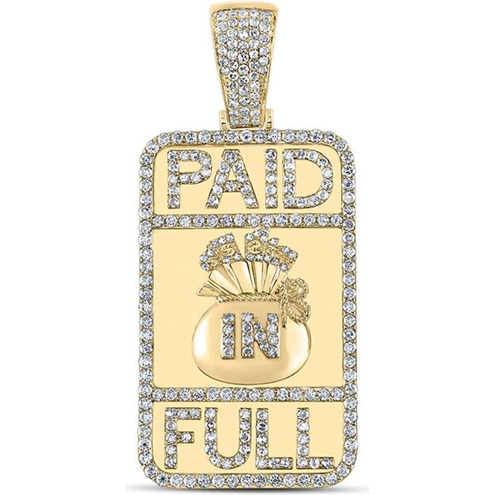 10K Yellow Gold Round Diamond "Paid in Full" Charm Pendant - 2.3 Carat Total Diamond Weight