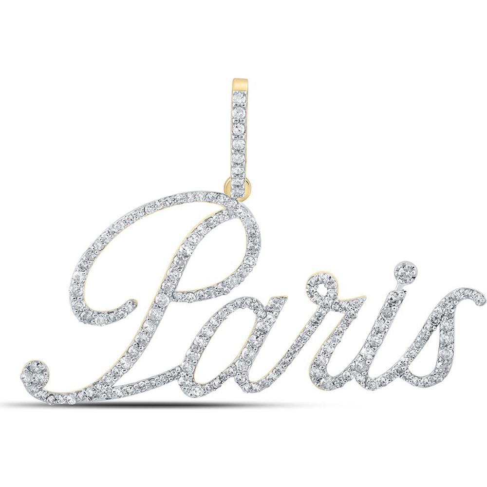 10K Yellow Gold Round Diamond Paris Name Pendant - 3/4 Carat Total Weight