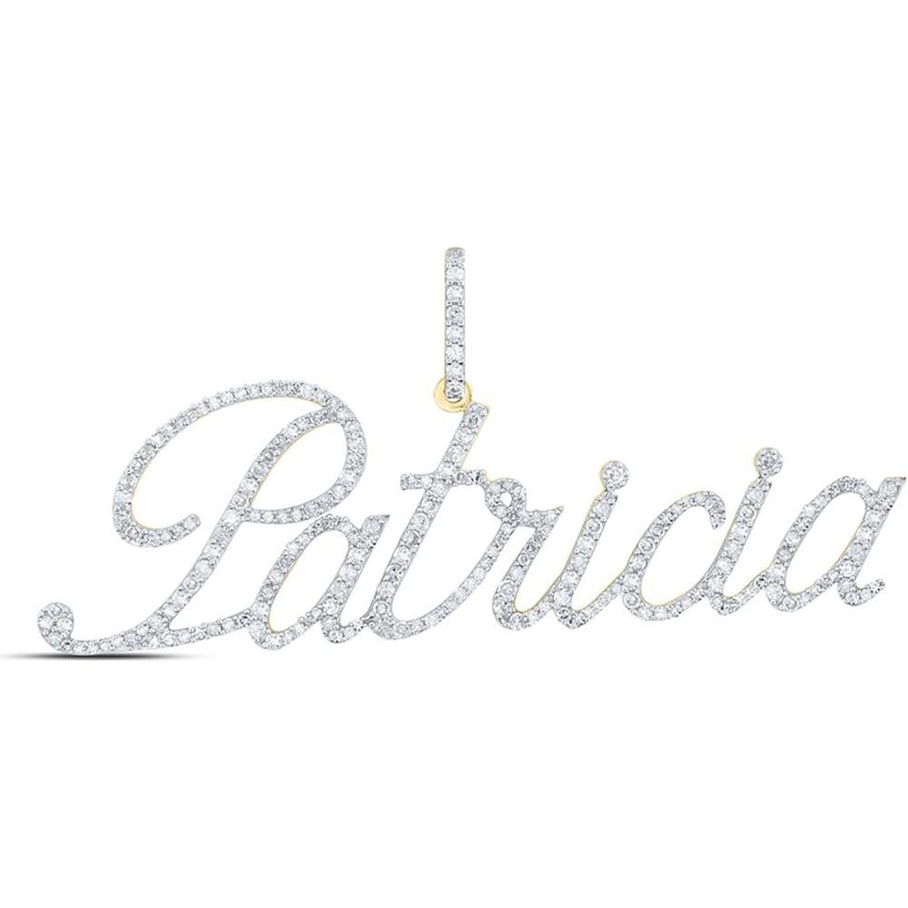 10K Yellow Gold Round Diamond Patricia Name Pendant - 1 Carat Total Diamond Weight