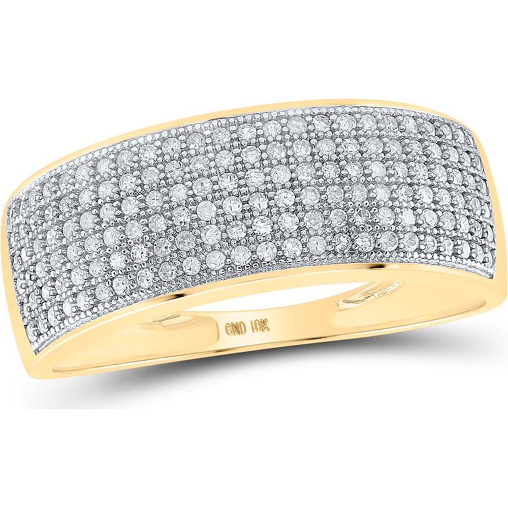 10K Yellow Gold Round Diamond Pave Band Ring - 1/2 Carat Total Diamond Weight
