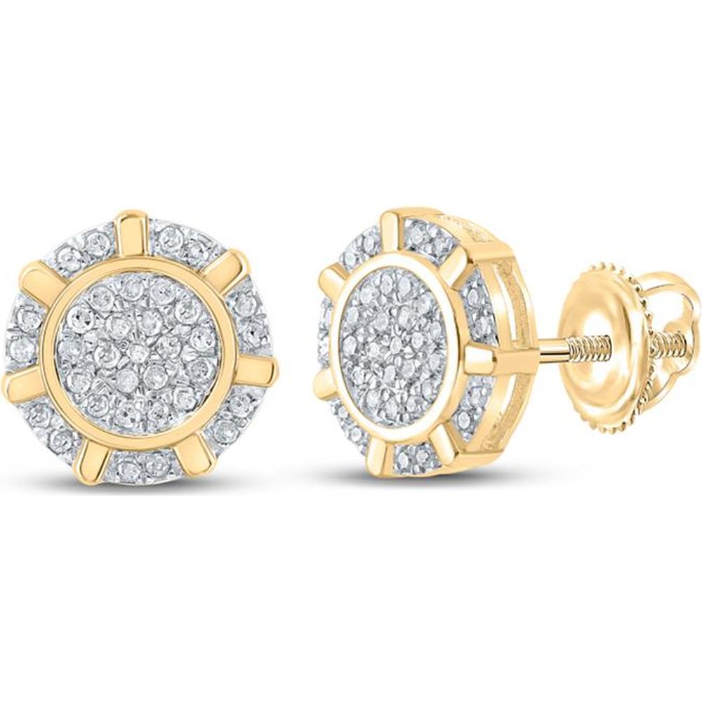 10K Yellow Gold Round Diamond Pavé Cluster Stud Earrings with Screw Backs - 1/5 Carat Total Diamond Weight
