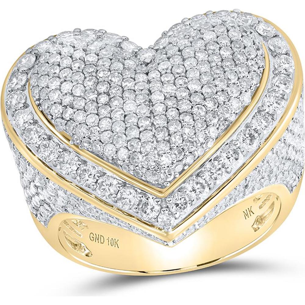 10K Yellow Gold Round Diamond Pave Heart Ring - 3.09 Carat Total Diamond Weight