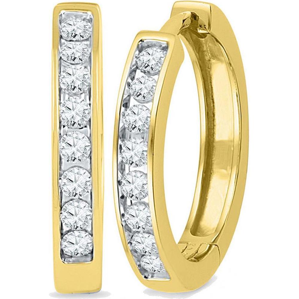 10K Yellow Gold Round Diamond Pave-Set Hoop Earrings - 1/2 Carat Total Diamond Weight