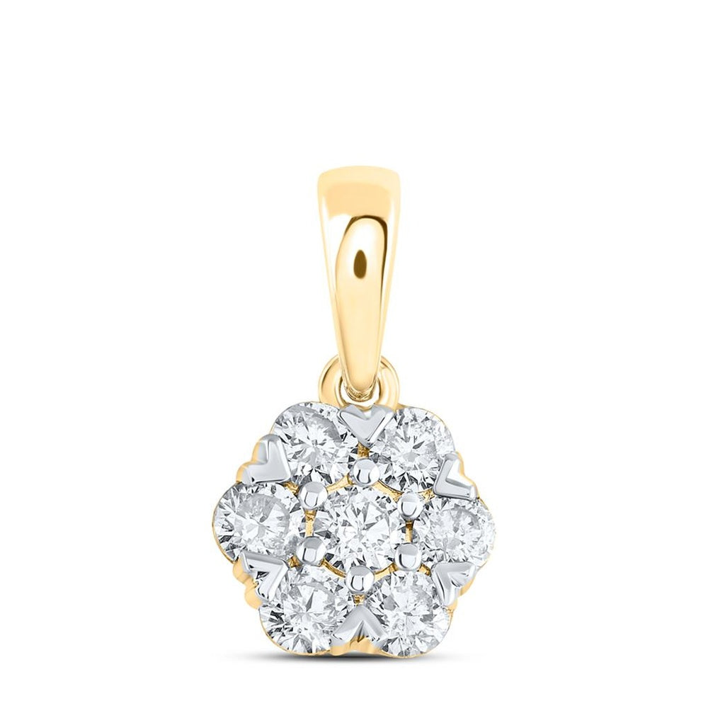 10K Yellow Gold Round Diamond Pendant - 1/10 Carat Total Diamond Weight