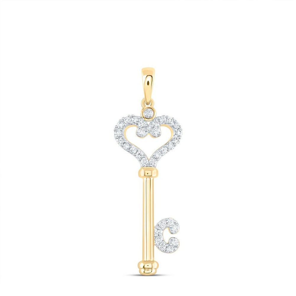 10K Yellow Gold Round Diamond Pendant - 1/6 Carat Total Diamond Weight