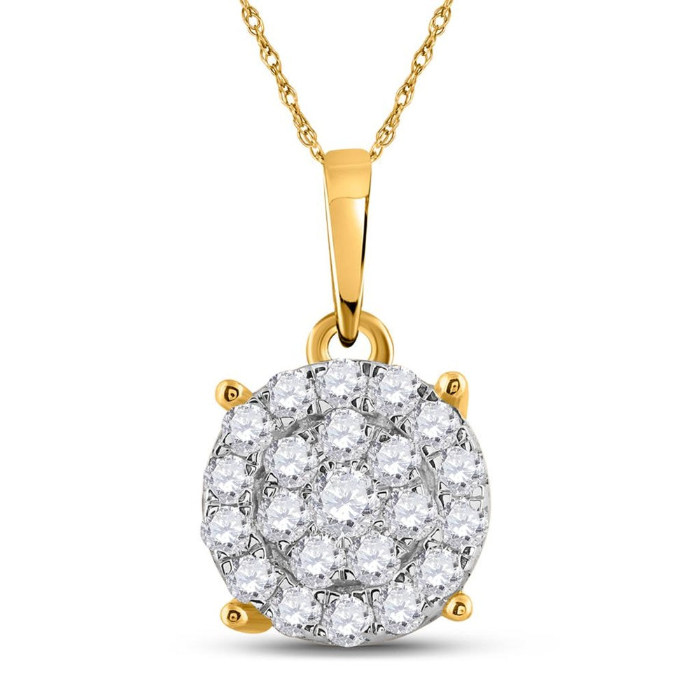 10K Yellow Gold Round Diamond Pendant - 1 and 1/2 Carat Total Diamond Weight