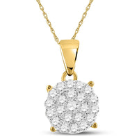 10K Yellow Gold Round Diamond Pendant - 3/4 Carat Total Diamond Weight