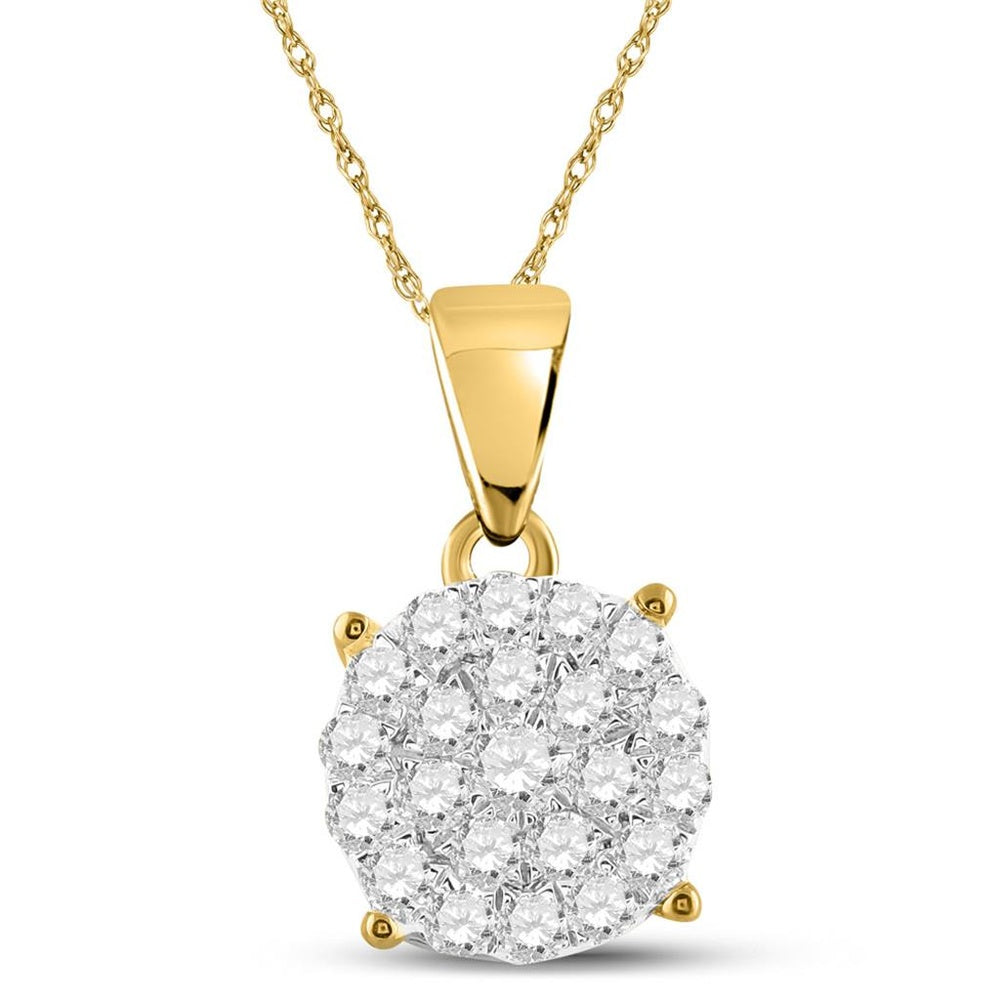 10K Yellow Gold Round Diamond Pendant - 3/4 Carat Total Diamond Weight