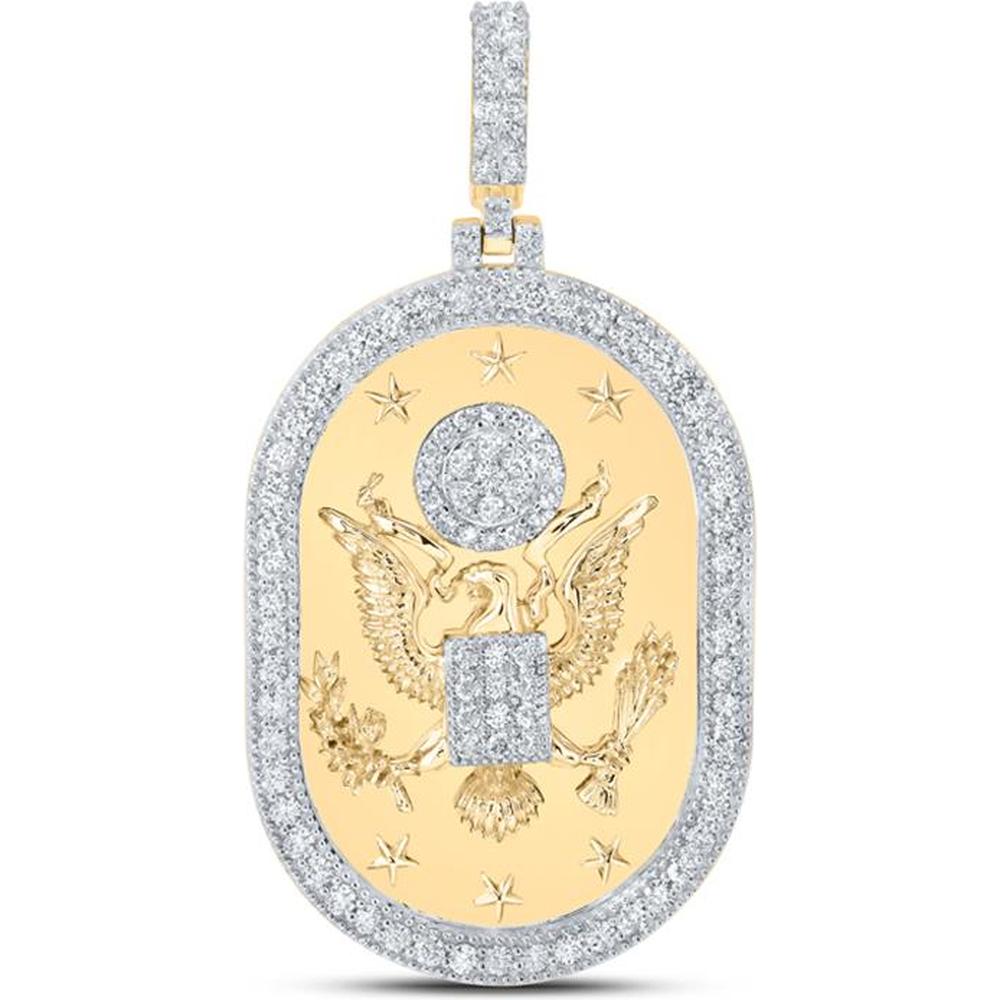10K Yellow Gold Round Diamond Presidential Eagle Charm Pendant - 1.42 Carat Total Diamond Weight