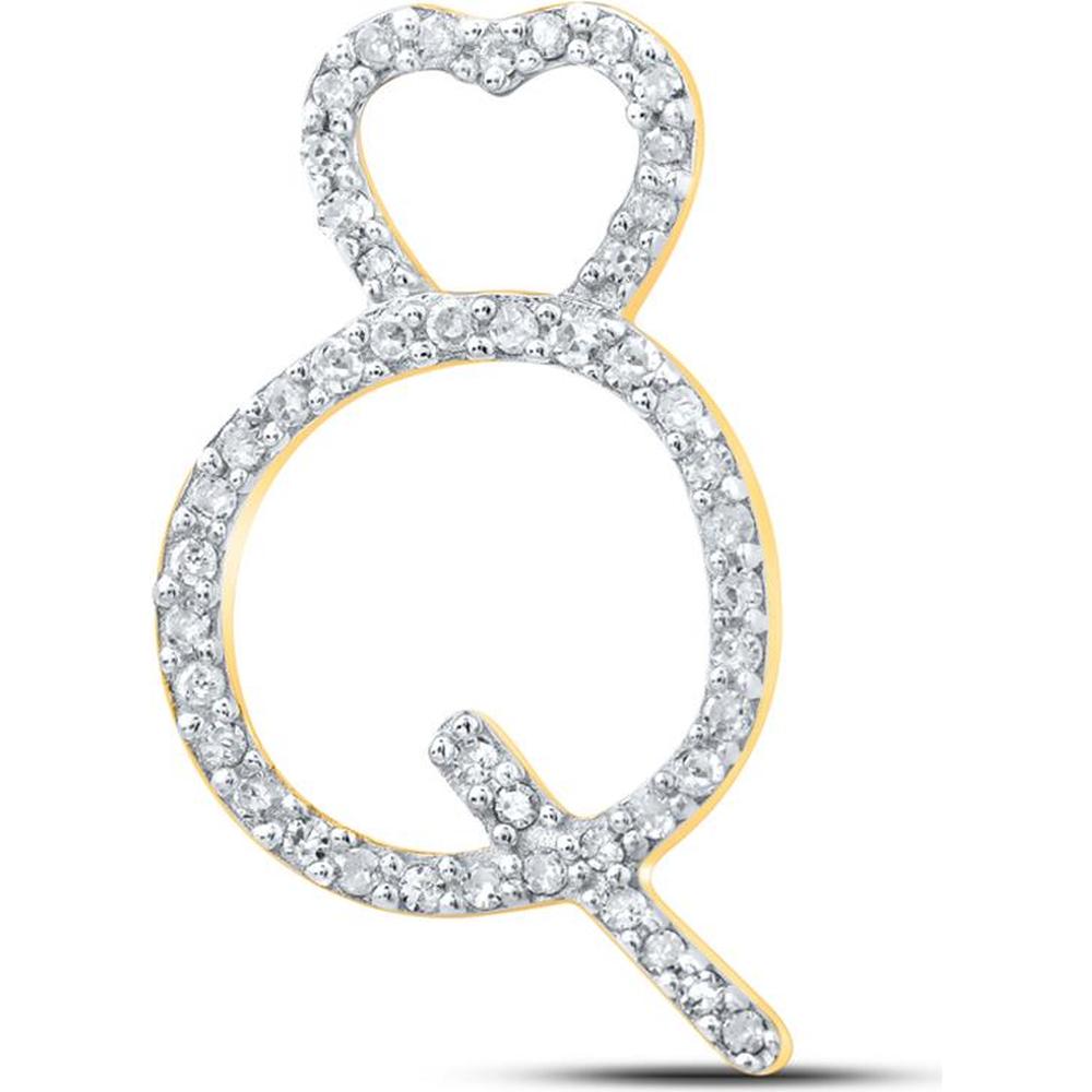 10K Yellow Gold Round Diamond Q Heart Letter Pendant - 1/8 Carat Total Diamond Weight