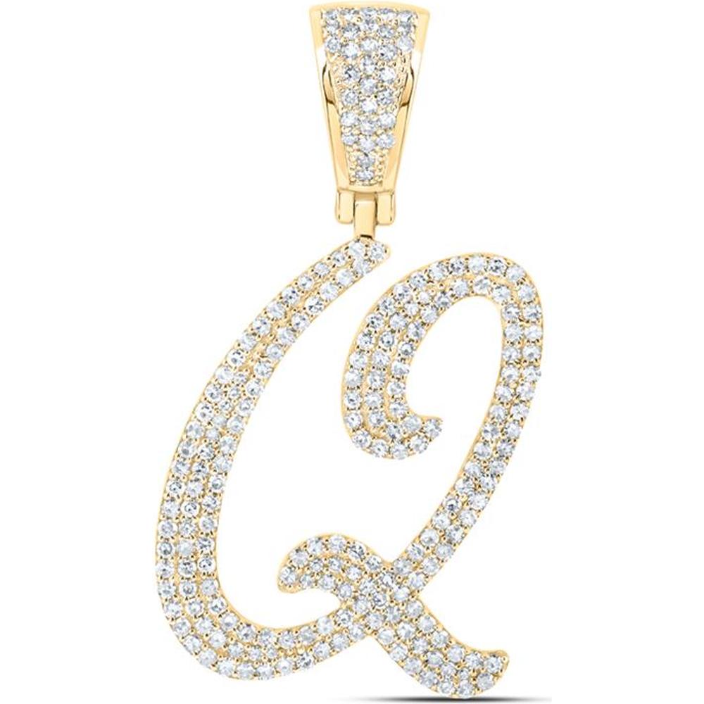 10K Yellow Gold Round Diamond "Q" Initial Charm Pendant - 1 Carat Total Diamond Weight