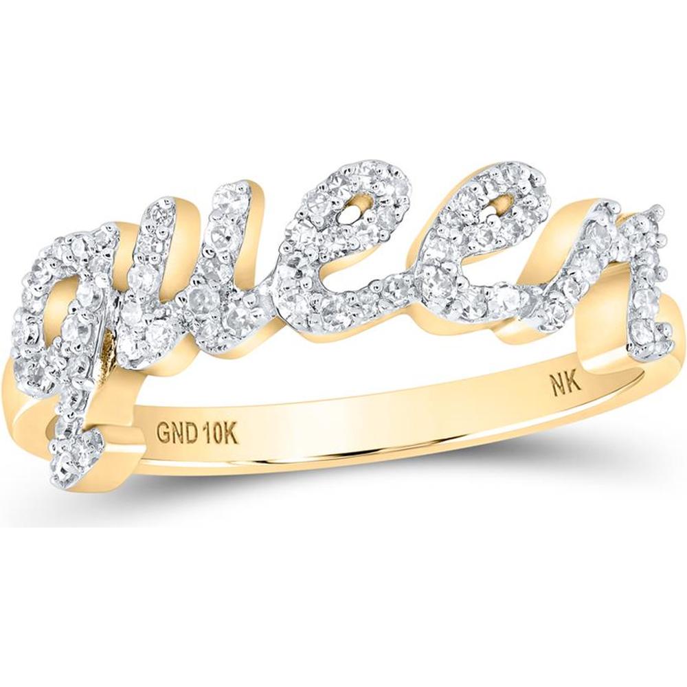 10K Yellow Gold Round Diamond "Queen" Band Ring - 0.2 Carat Total Diamond Weight