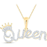 10K Yellow Gold Round Diamond Queen Crown Pendant - 1/6 Carat Total Diamond Weight