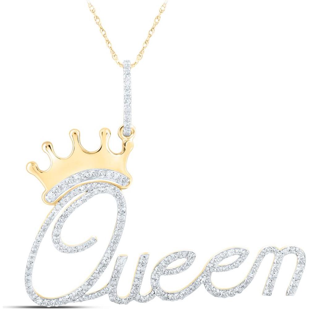 10K Yellow Gold Round Diamond Queen Crown Pendant - 3/4 Carat Total Diamond Weight
