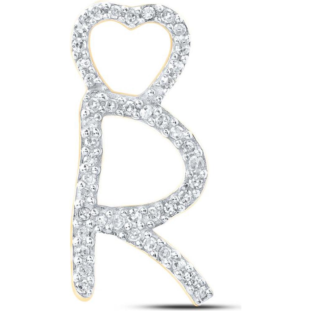 10K Yellow Gold Round Diamond "R" Heart Pendant - 1/8 Carat Total Diamond Weight