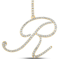 10K Yellow Gold Round Diamond "R" Initial Pendant - 5/8 Carat Total Diamond Weight