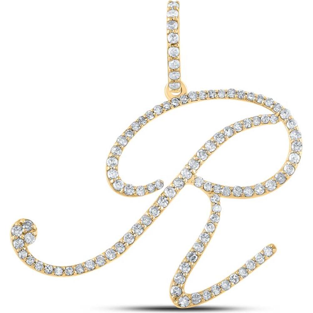 10K Yellow Gold Round Diamond "R" Initial Pendant - 5/8 Carat Total Diamond Weight