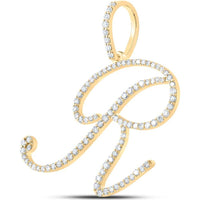10K Yellow Gold Round Diamond "R" Initial Pendant - 5/8 Carat Total Diamond Weight