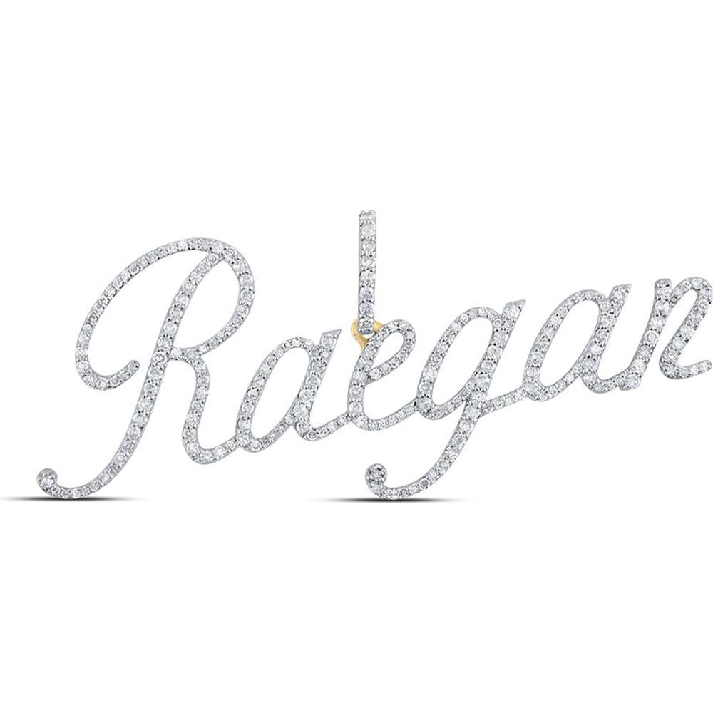 10K Yellow Gold Round Diamond Raegan Name Pendant - 1.02 Carat Total Diamond Weight