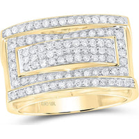 10K Yellow Gold Round Diamond Rectangle Cluster Ring - 1 Carat Total Diamond Weight