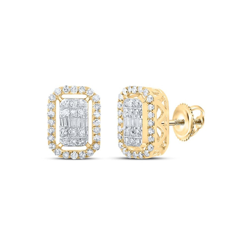 10K Yellow Gold Round Diamond Rectangle Earrings - 1/2 Carat Total Diamond Weight