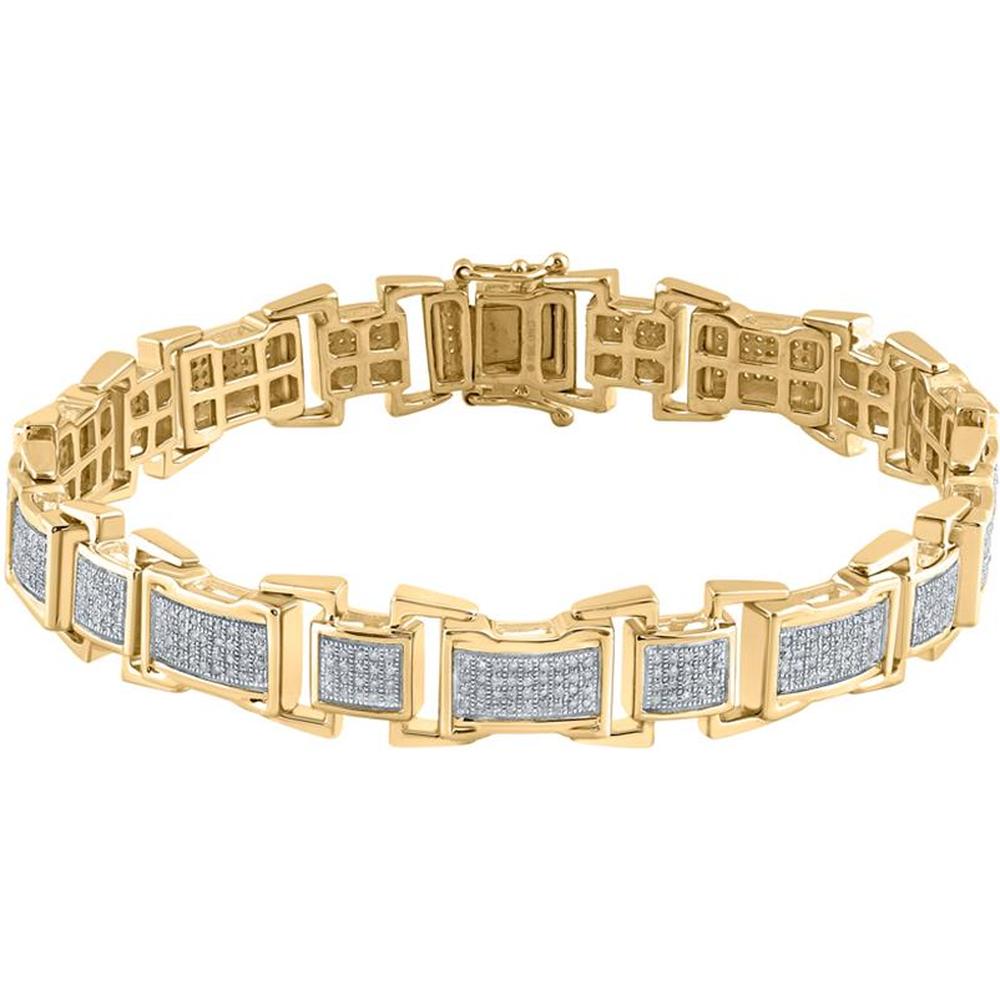 10K Yellow Gold Round Diamond Rectangle Link Bracelet - 1.38 Carat Total Diamond Weight
