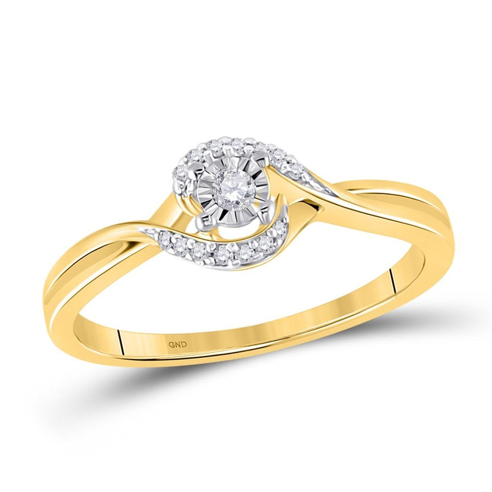 10K Yellow Gold Round Diamond Ring - 1/10 Carat Total Diamond Weight