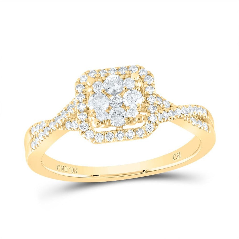 10K Yellow Gold Round Diamond Ring - 1/2 Carat Total Diamond Weight