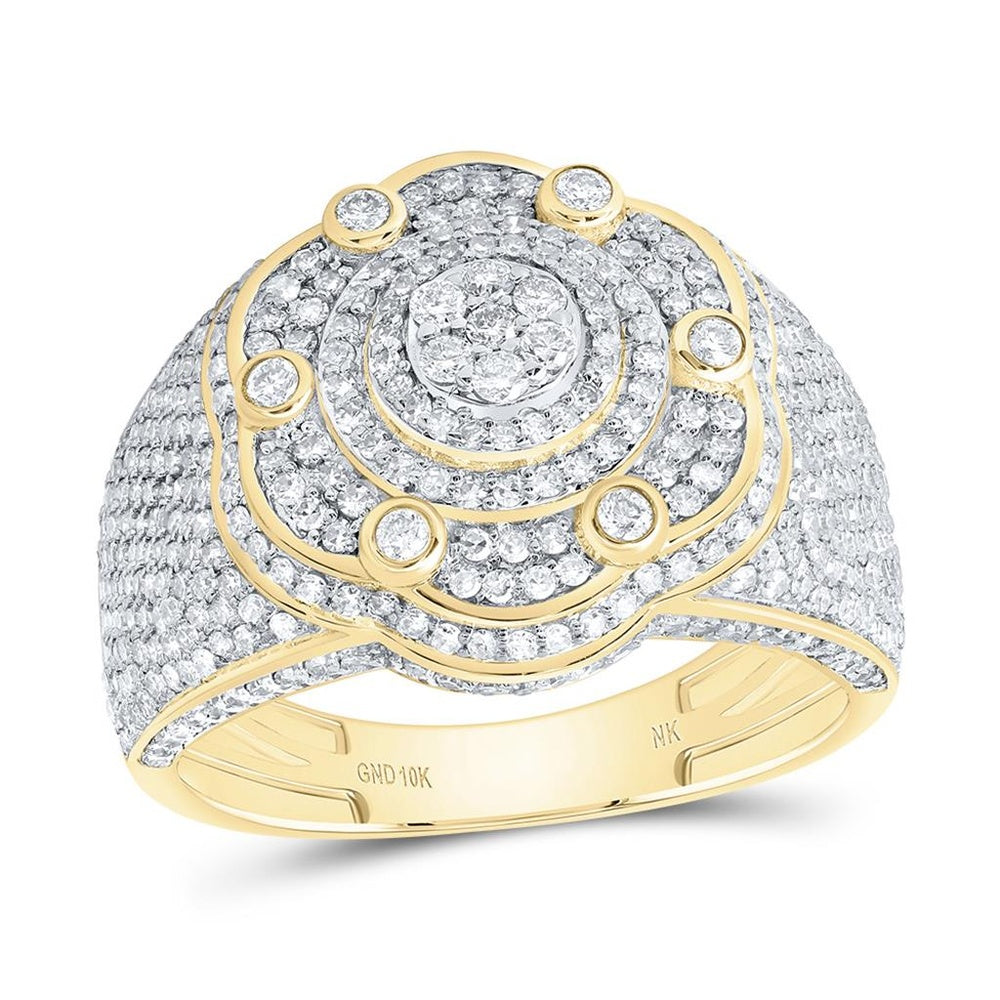 10K Yellow Gold Round Diamond Ring - 1 7/8 Carat Total Diamond Weight