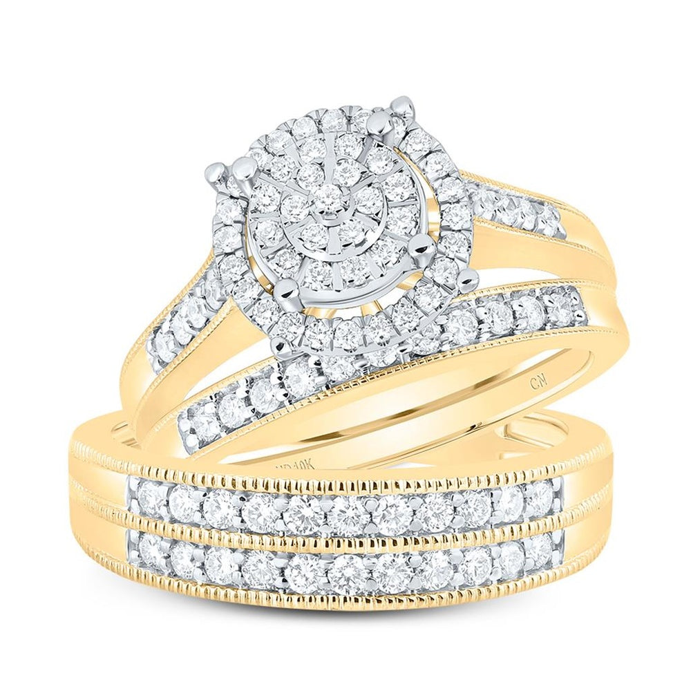 10K Yellow Gold Round Diamond Ring - 1 Carat Total Diamond Weight