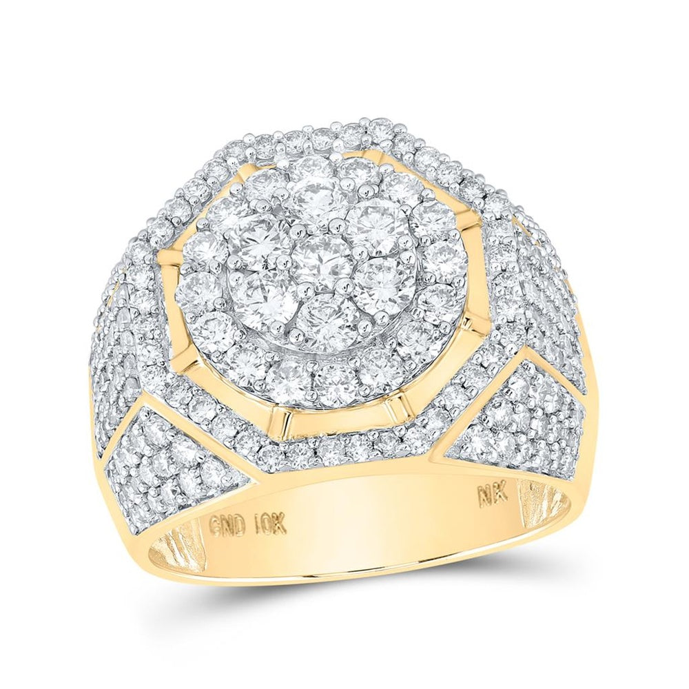 10K Yellow Gold Round Diamond Ring - 2 and 7/8 Carat Total Diamond Weight