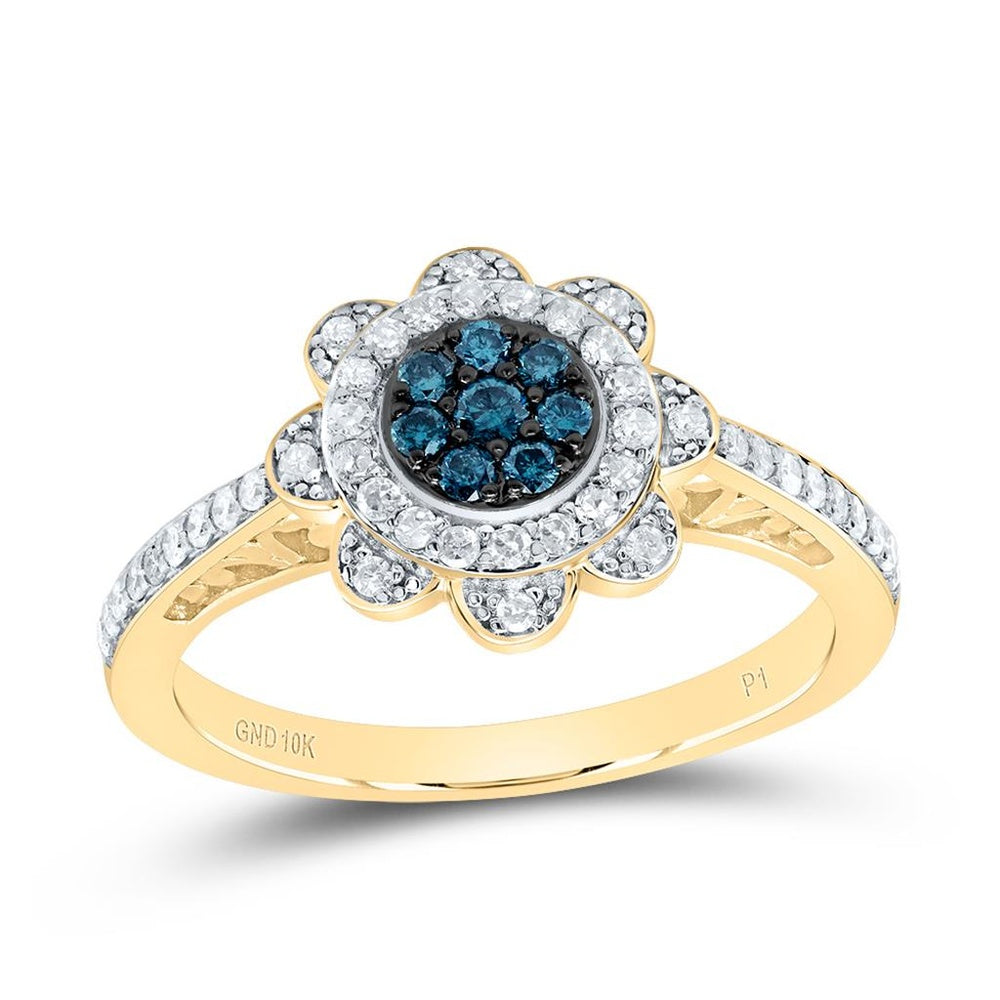 10K Yellow Gold Round Diamond Ring - 3/8 Carat Total Diamond Weight