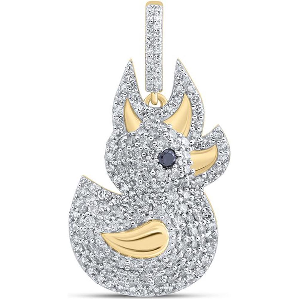 10K Yellow Gold Round Diamond Rubber Duck Charm Pendant - 1.55 Carat Total Diamond Weight