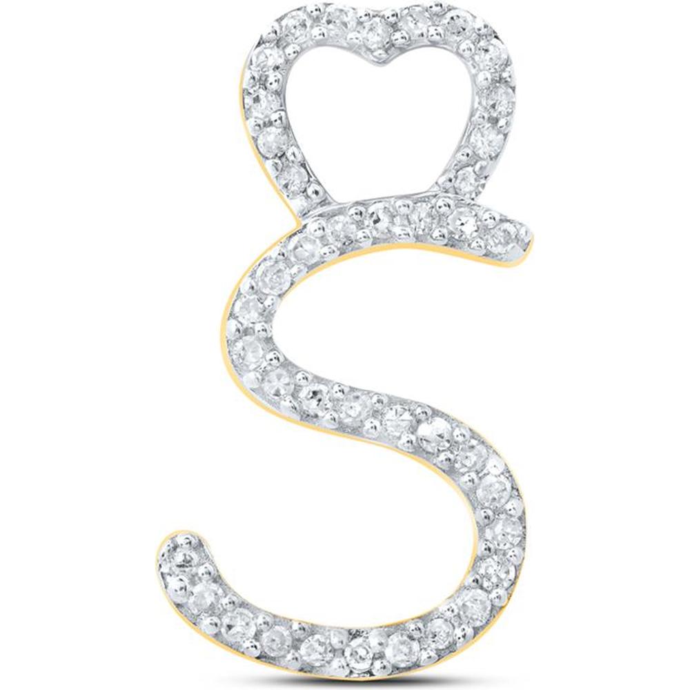 10K Yellow Gold Round Diamond S Heart Letter Pendant - 1/8 Carat Total Diamond Weight