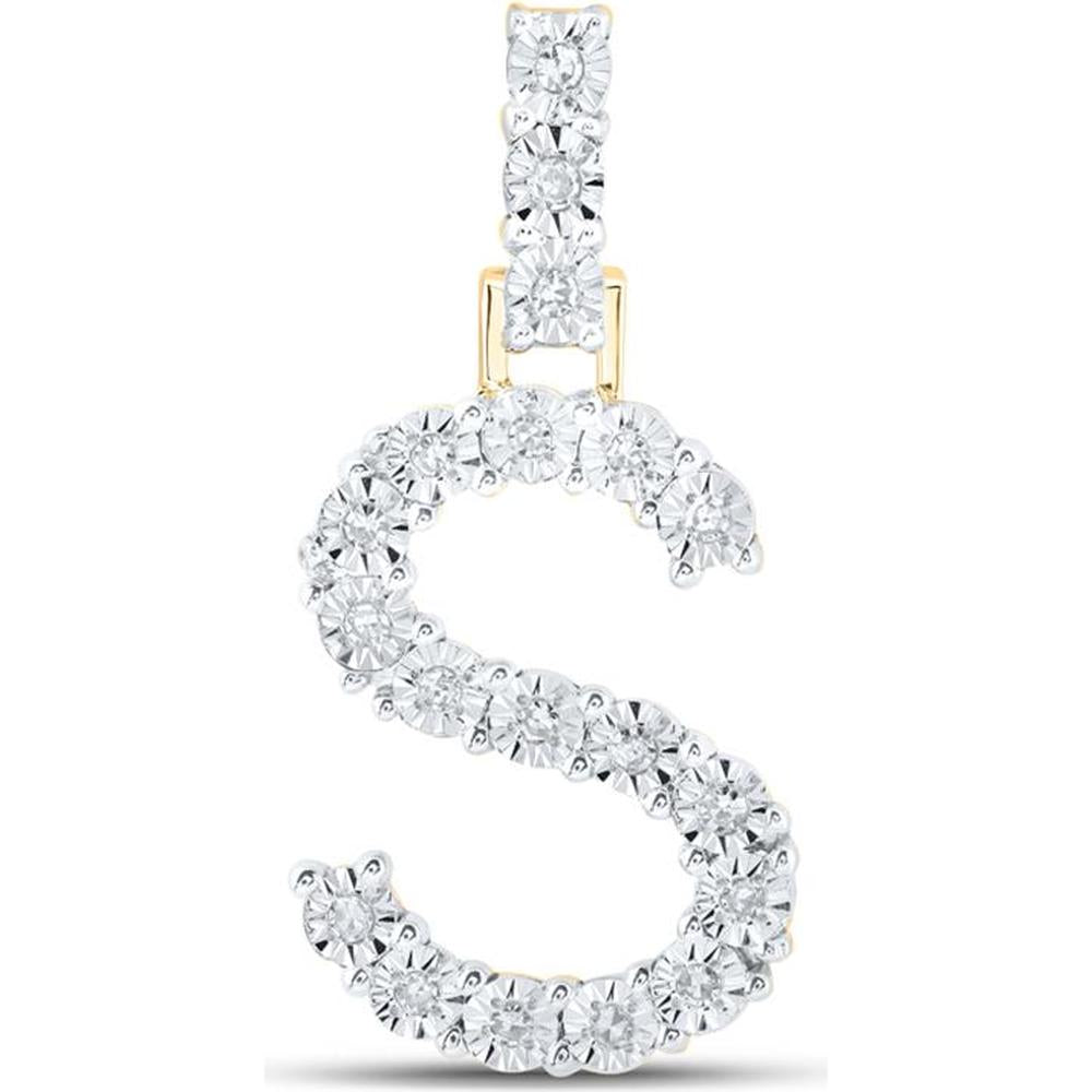 10K Yellow Gold Round Diamond "S" Initial Pendant - 1/10 Carat Total Diamond Weight