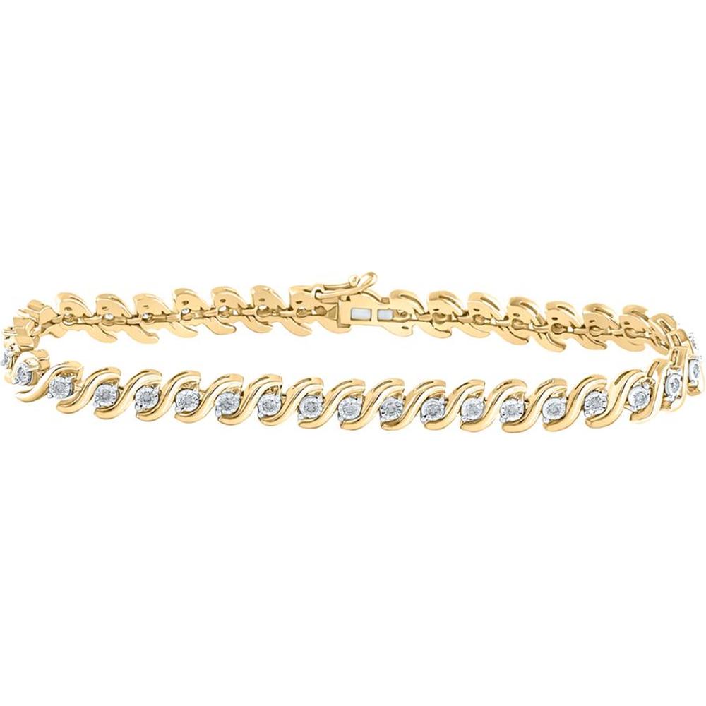 10K Yellow Gold Round Diamond S-Link Tennis Bracelet - 1/2 Carat Total Diamond Weight