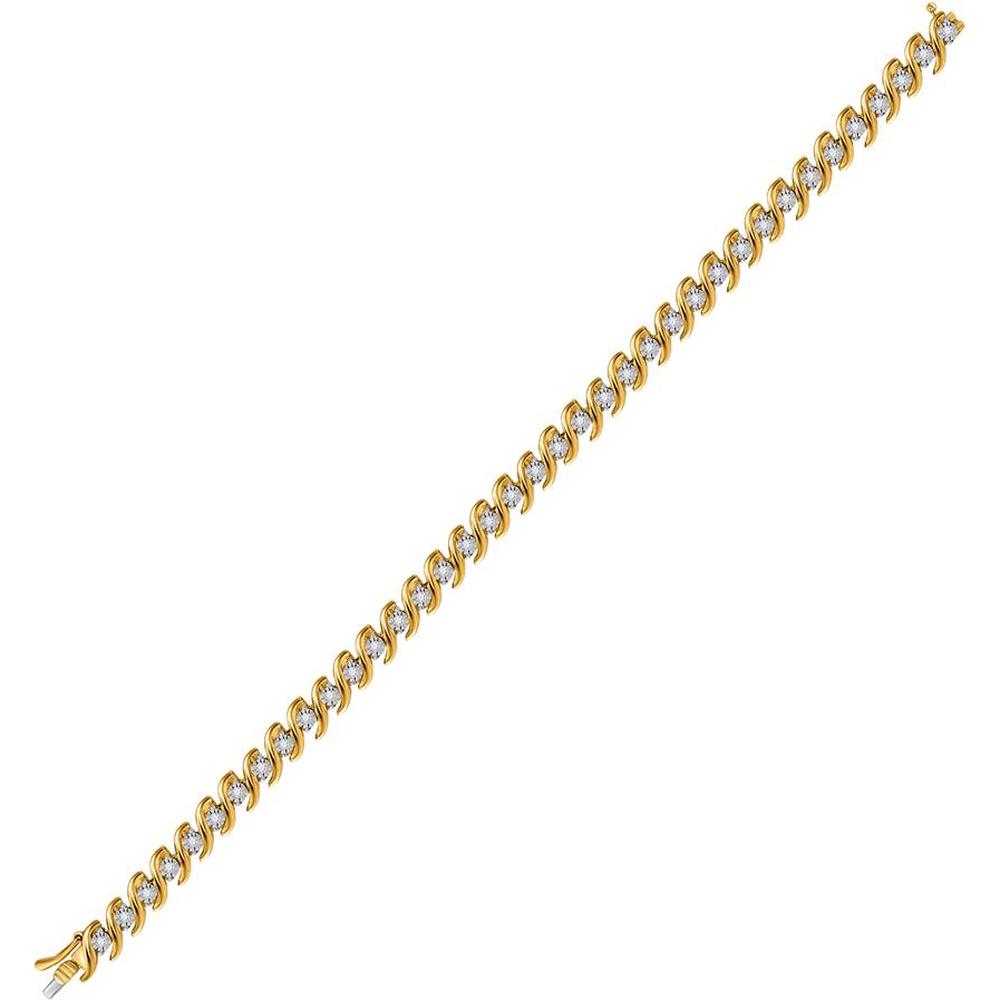 10K Yellow Gold Round Diamond S-Link Tennis Bracelet - 1/2 Carat Total Diamond Weight