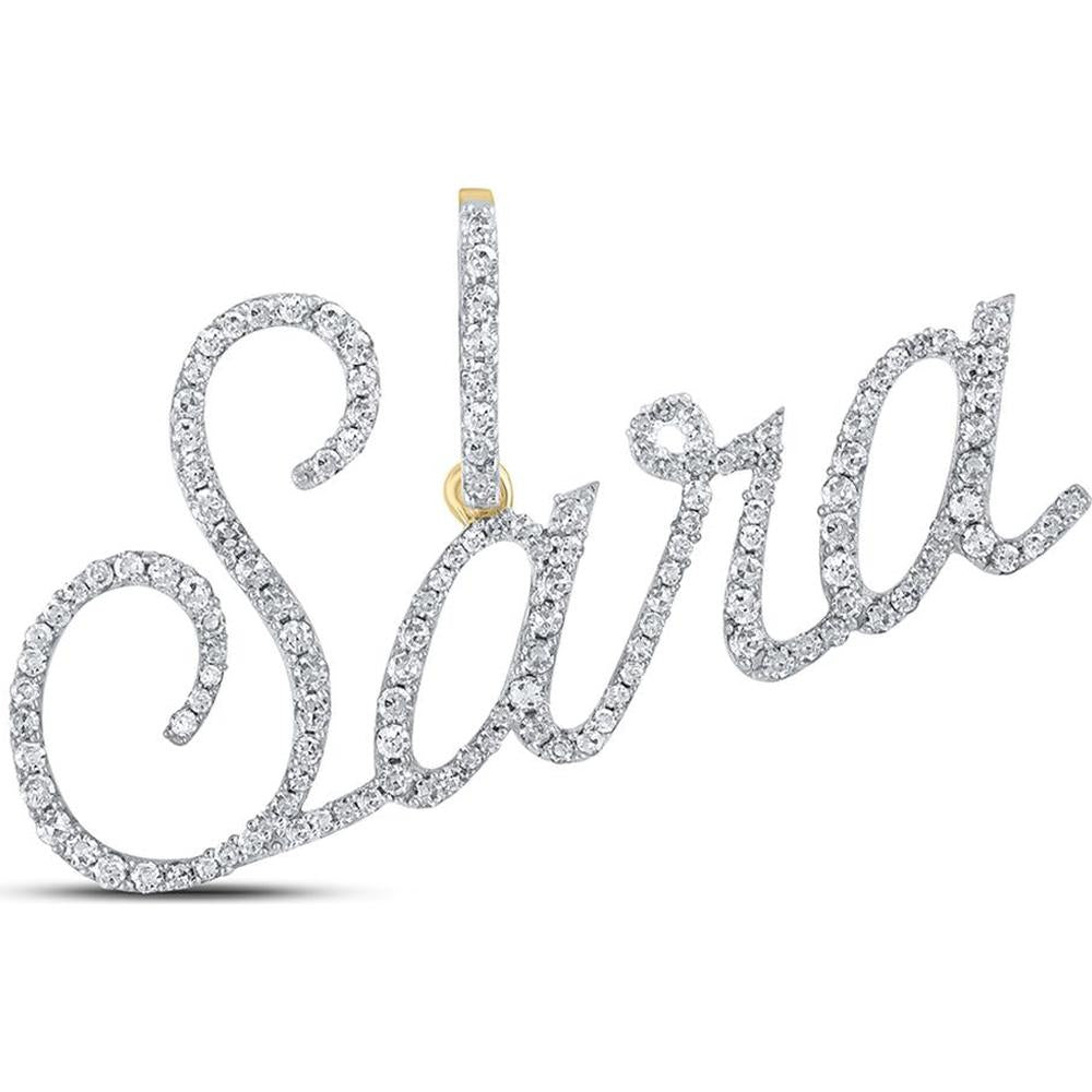 10K Yellow Gold Round Diamond "Sara" Name Pendant - 5/8 Carat Total Diamond Weight