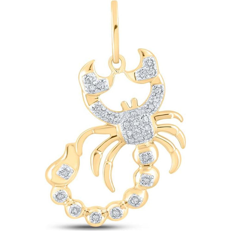 10K Yellow Gold Round Diamond Scorpion Charm Pendant with 1/10 Carat Total Diamond Weight