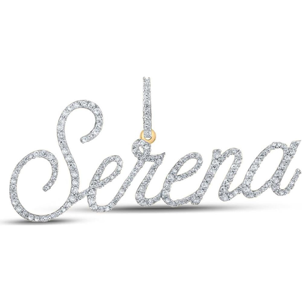 10K Yellow Gold Round Diamond "Serena" Name Pendant with 0.79 Carat Total Diamond Weight