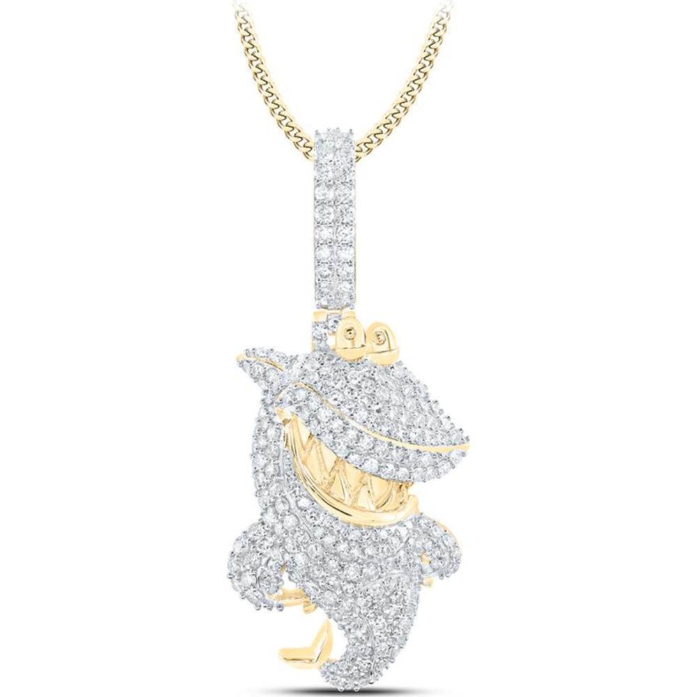 10K Yellow Gold Round Diamond Shark Grin Pendant - 1.74 Carat Total Diamond Weight