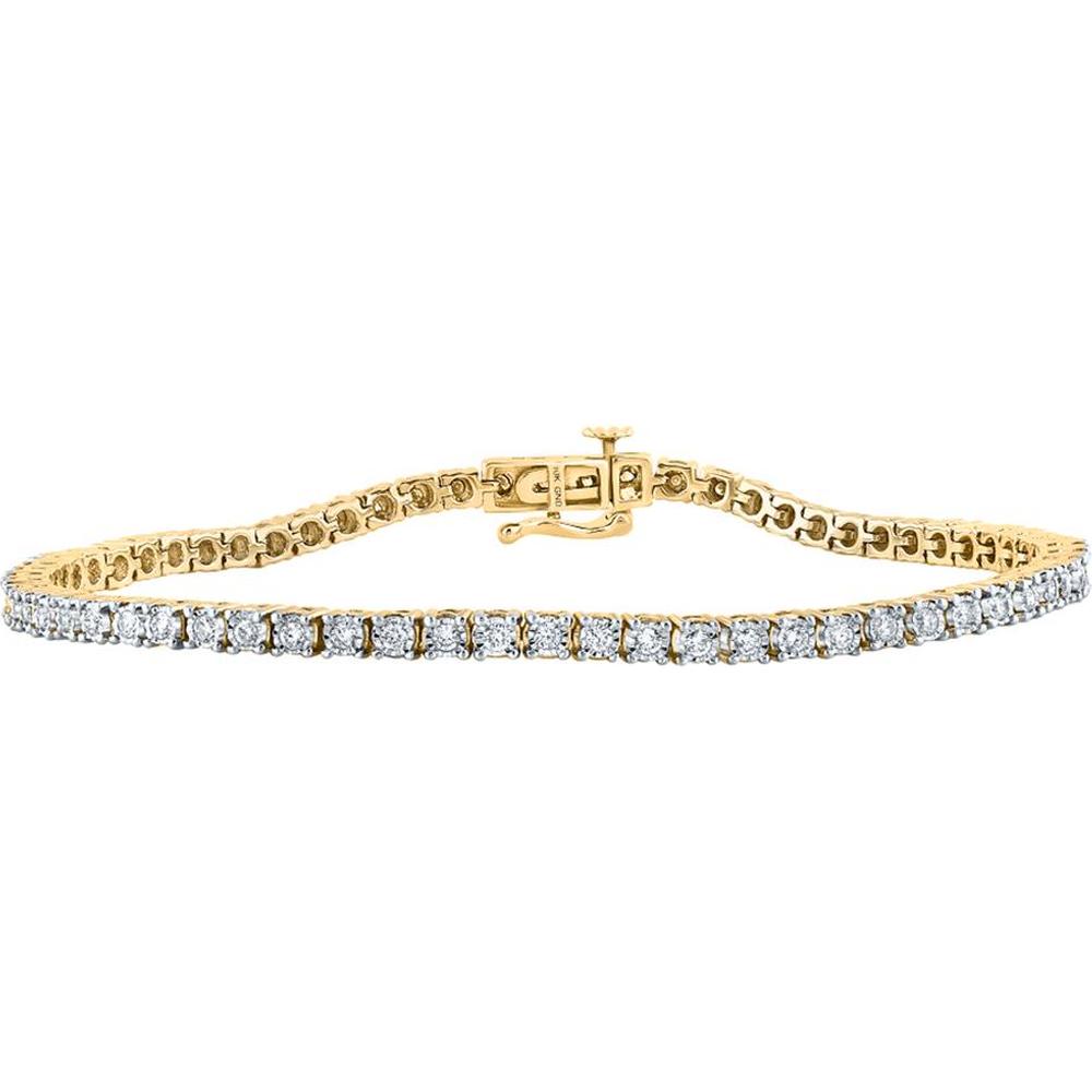 10K Yellow Gold Round Diamond Single Row Link Bracelet - 1.28 Carat Total Diamond Weight