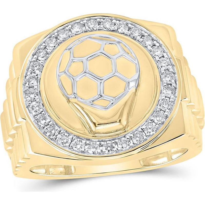 10K Yellow Gold Round Diamond Soccer Ball Circle Ring - 1/2 Carat Total Weight