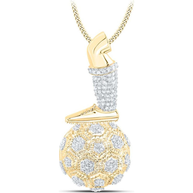 10K Yellow Gold Round Diamond Soccer Ball Pendant with Prong-Set Diamonds - 5/8 Carat Total Diamond Weight