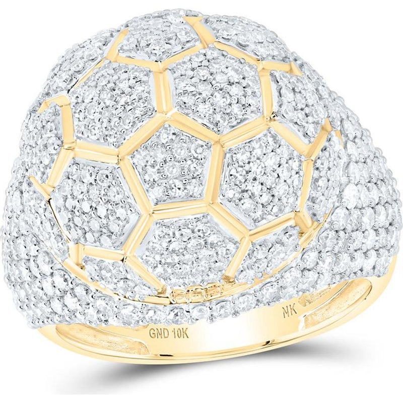 10K Yellow Gold Round Diamond Soccer Ball Ring - 3.37 Carat Total Diamond Weight